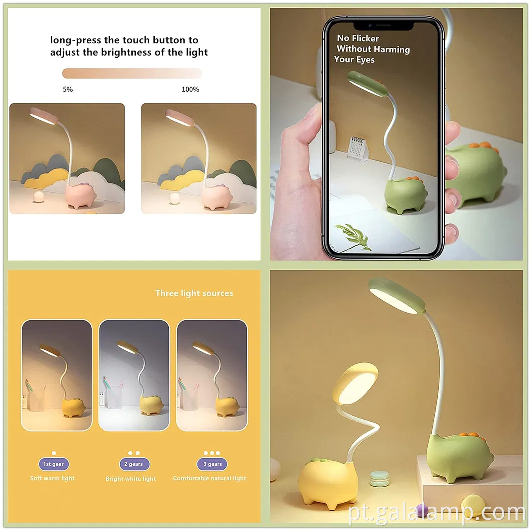 Adorável lâmpada de mesa de dinossauros com recurso de carregamento USB